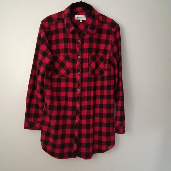 Buffalo Plaid Shirt Red Black Elbow Patch CANADIANA 100% Cotton Flannel Medium - Picture 1 of 6